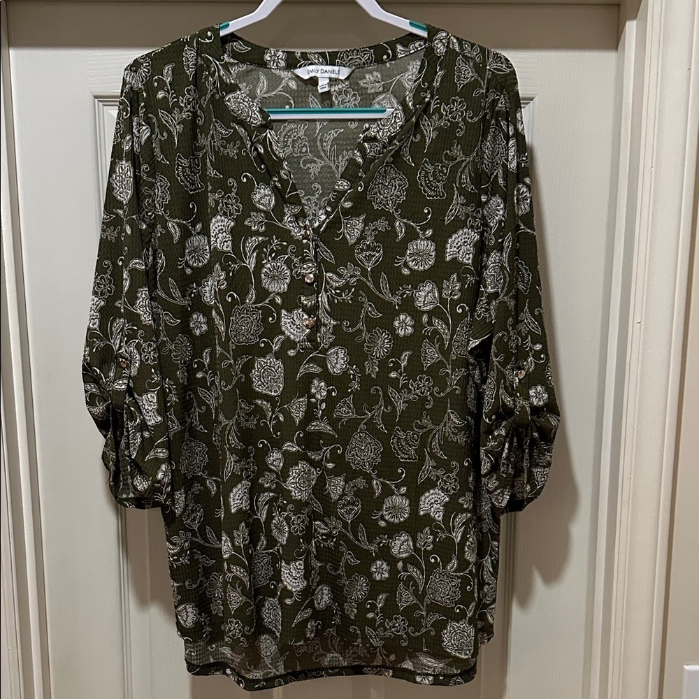 Elegant Olive Floral Blouse